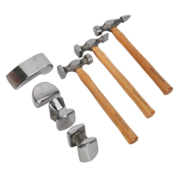 Sealey CB507 7 Piece Drop-Forged Panel Beating Set with Hickory Shafts