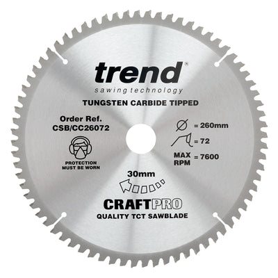 Trend Craft Saw Blade Crosscut 260mm x 72T x 30mm