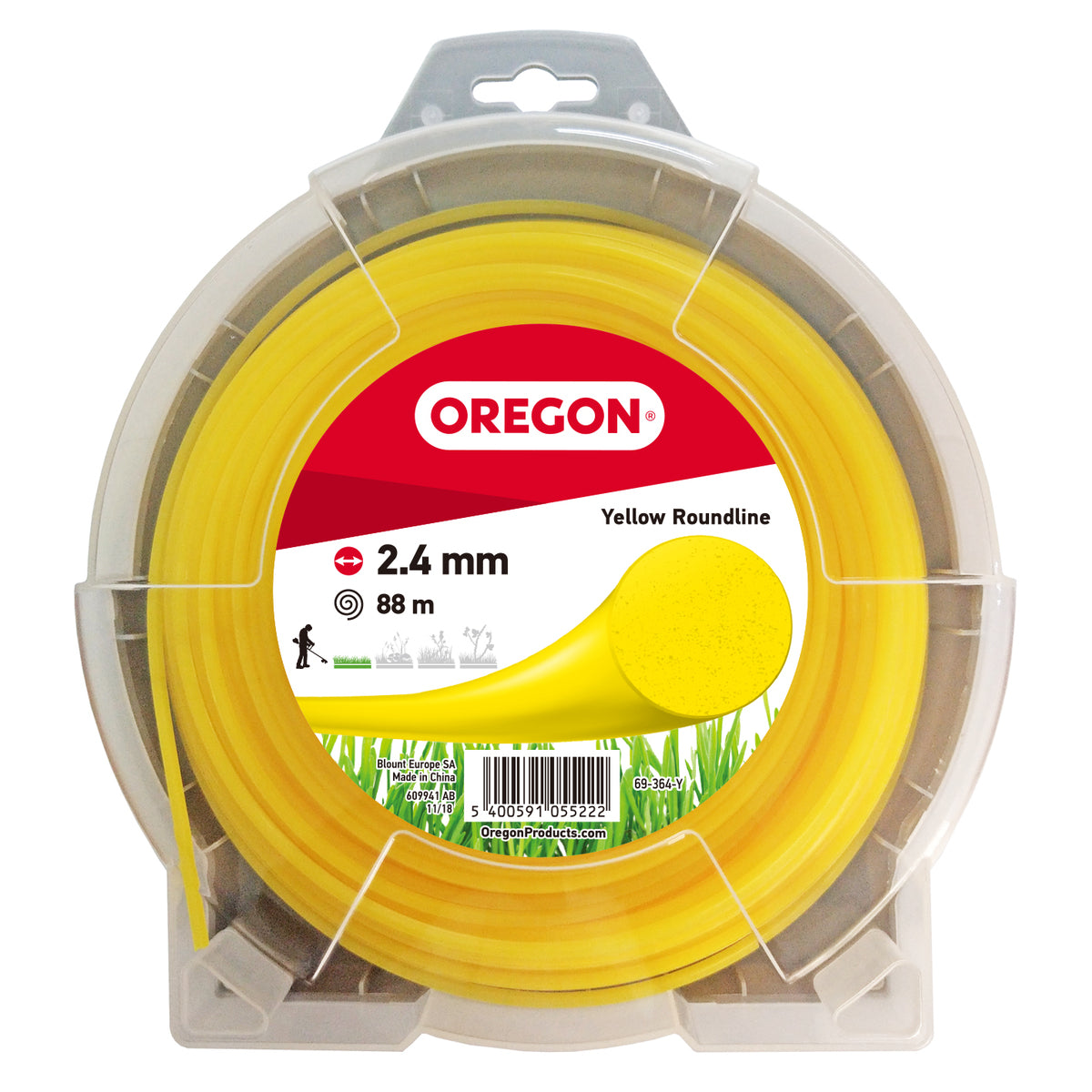 Oregon 69-364-Y Yellow Round Strimmer Line, 2.4mm, 88m Donut