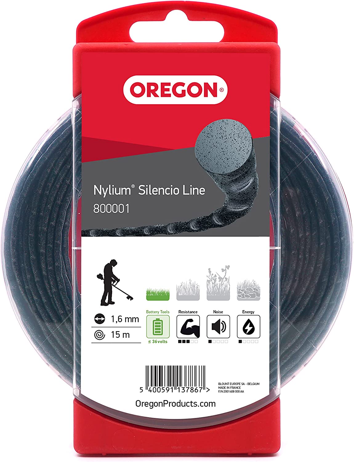 Oregon 800001 Nylium Silencio Strimmer Line Wire, 1.6mm x 15m (Donut)