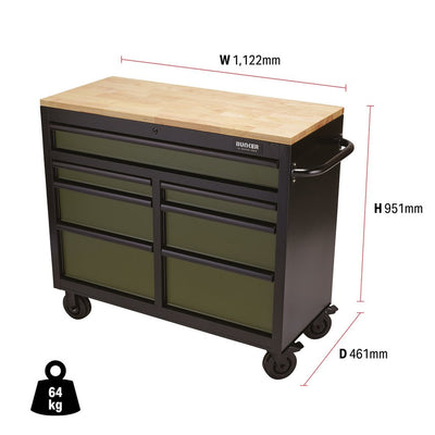 Draper 08221 BUNKER Workbench Roller Tool Cabinet 7 Drawer Green