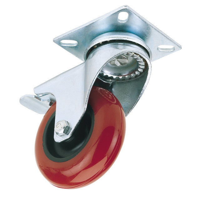 Draper 65514 Swivel Plate Fixing Polyurethane Wheel with Brake, 75mm Diameter, S.W.L. 70kg