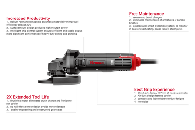 Kress KUS26 1200W Brushless Angle Grinder 125mm, Bare Tool