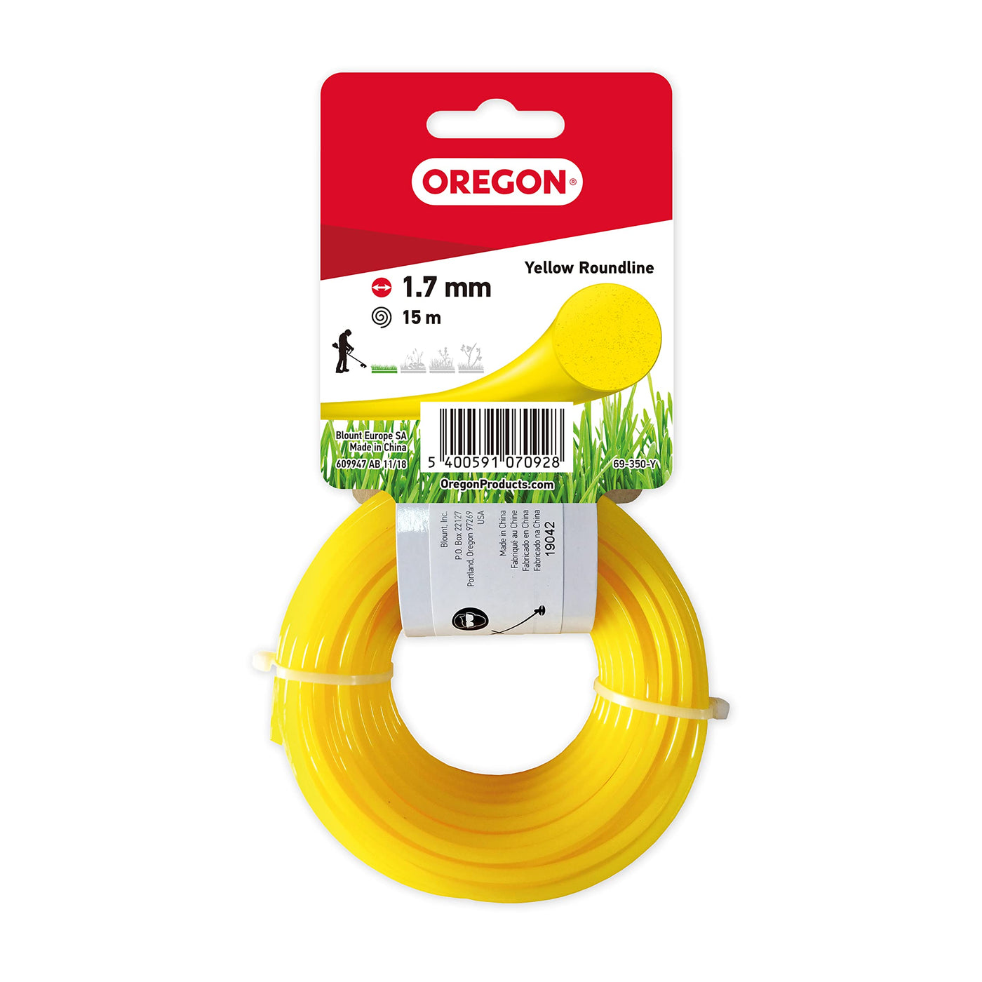 Oregon 69-350-Y Trimmer Line Yellow Round, 1.7mm x 15m
