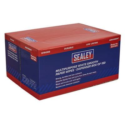 Sealey SCP150 SEALEY Paper Wipes in Polyflute Dispenser Box - Smooth White 75gsm 150 Sheets