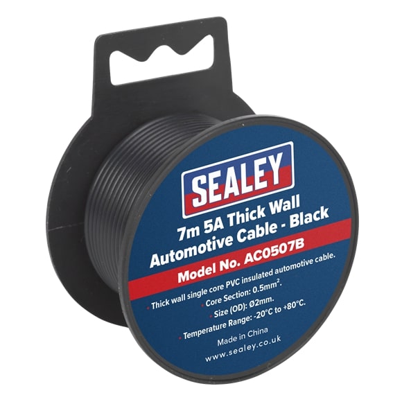 Sealey AC0507B 7m 5A Thick Wall Automotive Cable - Black
