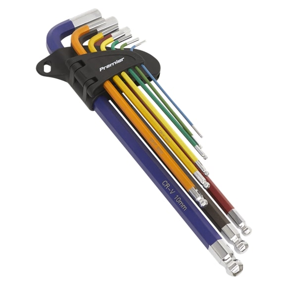 Sealey AK7191 Ball-End Hex Key Set 9 Piece Colour-Coded Extra Long Metric