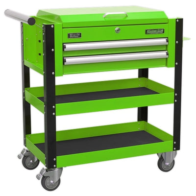 Sealey AP760MHV Heavy-Duty Mobile Tool & Parts Trolley 2 Drawers & Lockable Top - Hi-Vis Green