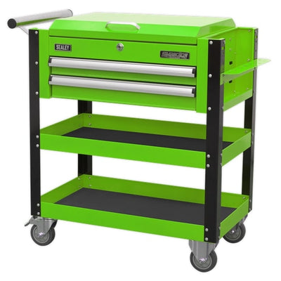 Sealey AP760MHV Heavy-Duty Mobile Tool & Parts Trolley 2 Drawers & Lockable Top - Hi-Vis Green