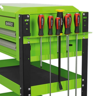 Sealey AP760MHV Heavy-Duty Mobile Tool & Parts Trolley 2 Drawers & Lockable Top - Hi-Vis Green