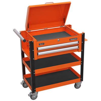 Sealey AP760MO Heavy-Duty Mobile Tool & Parts Trolley 2 Drawers & Lockable Top - Orange