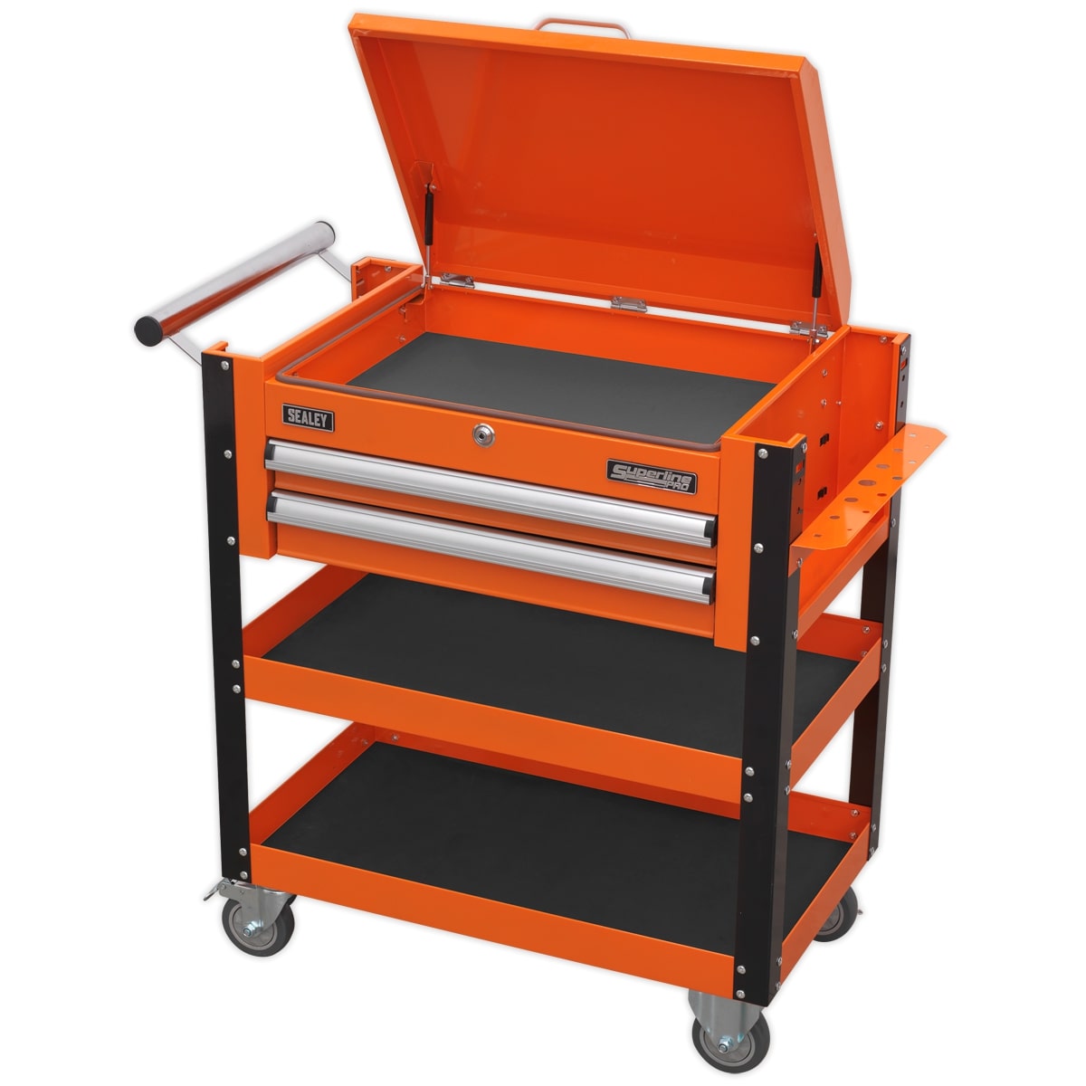 Sealey AP760MO Heavy-Duty Mobile Tool & Parts Trolley 2 Drawers & Lockable Top - Orange