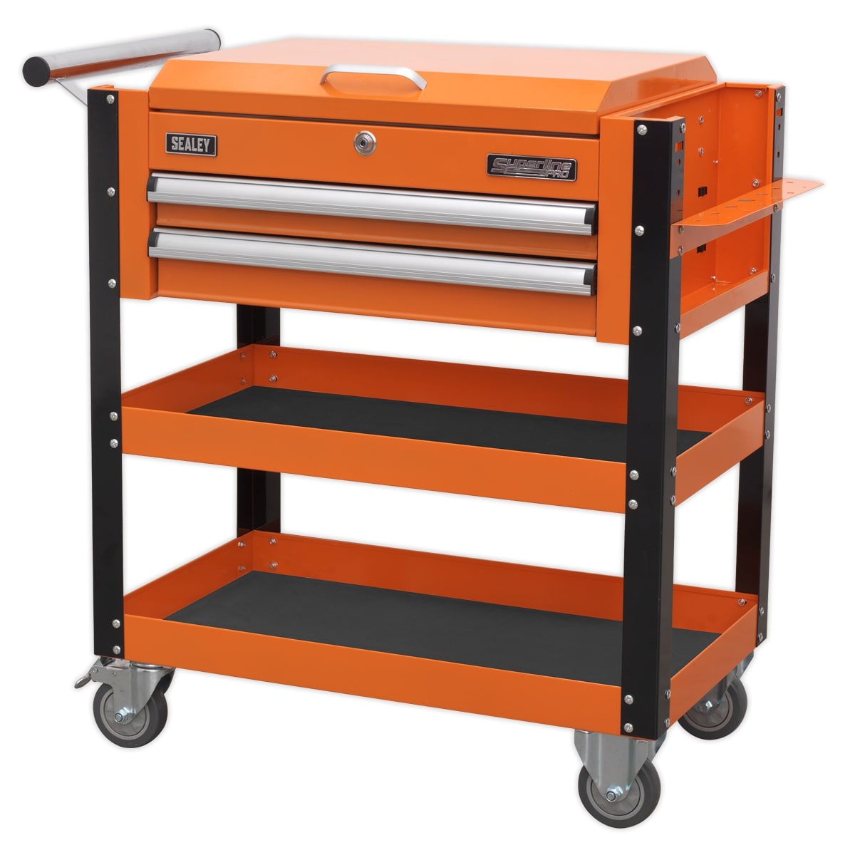 Sealey AP760MO Heavy-Duty Mobile Tool & Parts Trolley 2 Drawers & Lockable Top - Orange
