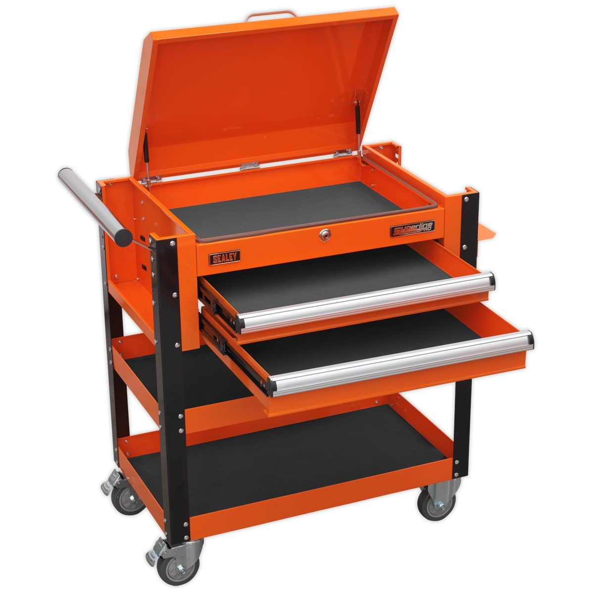 Sealey AP760MO Heavy-Duty Mobile Tool & Parts Trolley 2 Drawers & Lockable Top - Orange