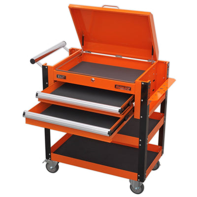 Sealey AP760MO Heavy-Duty Mobile Tool & Parts Trolley 2 Drawers & Lockable Top - Orange