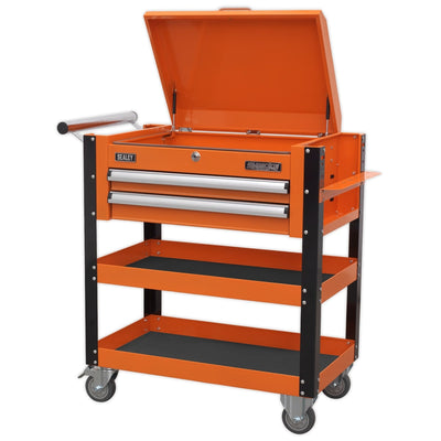 Sealey AP760MO Heavy-Duty Mobile Tool & Parts Trolley 2 Drawers & Lockable Top - Orange