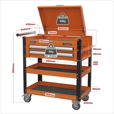 Sealey AP760MO Heavy-Duty Mobile Tool & Parts Trolley 2 Drawers & Lockable Top - Orange