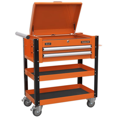 Sealey AP760MO Heavy-Duty Mobile Tool & Parts Trolley 2 Drawers & Lockable Top - Orange