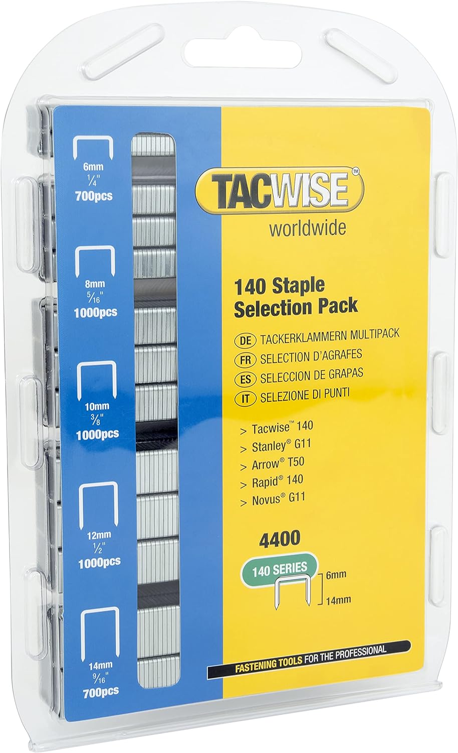 Tacwise 0350 140 Staple Selection Pack (incl 6, 8, 10, 12 & 14mm), Box of 4400