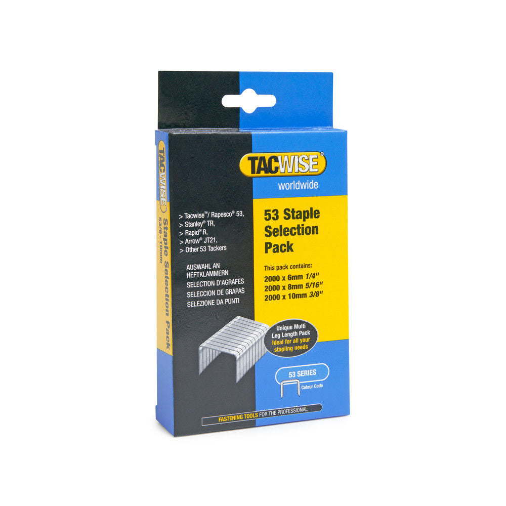 Tacwise 1095 53 Staple Selection Pack (Incl 6, 8 & 10mm Leg Lengths), Box of 6000