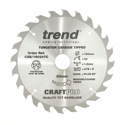 Trend Craft Saw Blade 190mm x 24T x 30mm x 1.55 for DCS575