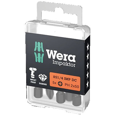 Wera 851/4IMP DC Bit PH2 x 50mm Impaktor 5 Pack