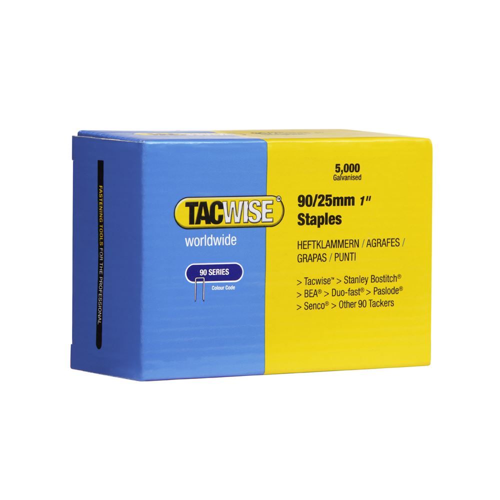 Tacwise 0308 90/25mm Galvanised Narrow Crown Staples, Box of 5000