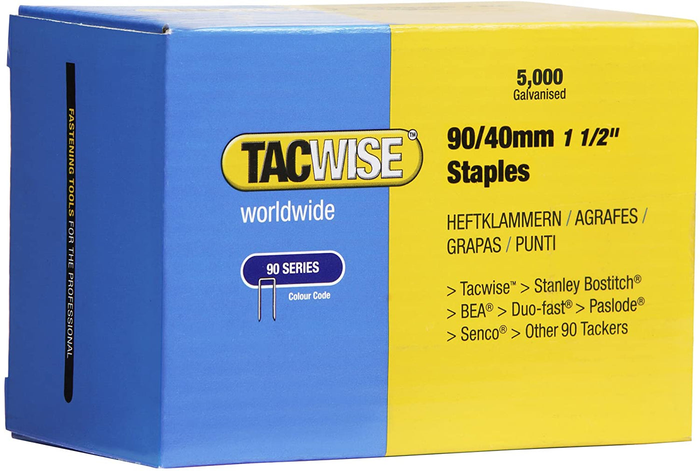 Tacwise 0311 90/40mm Galvanised Narrow Crown Staples, Box of 5000