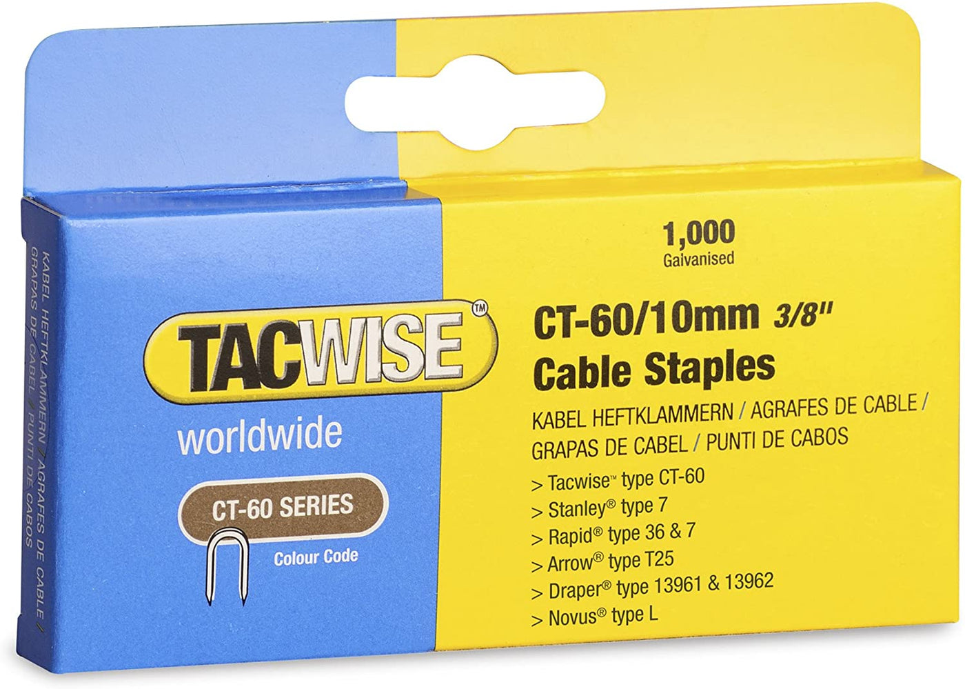 Tacwise 1203 CT-60/10mm Cable Tacker Staples Box of 1000