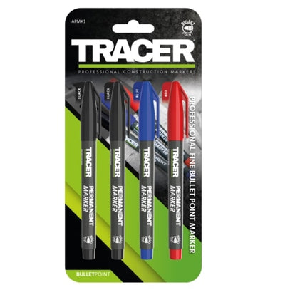 Tracer APMK1 Pack of 4 Permanent Markers (Black, Red, Blue)