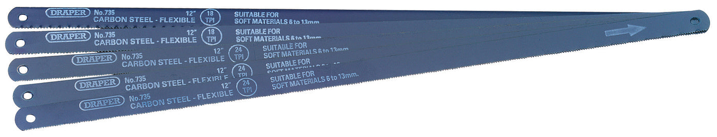 Draper 74118 5 Assorted 300mm Flexible Carbon Steel Hacksaw Blades