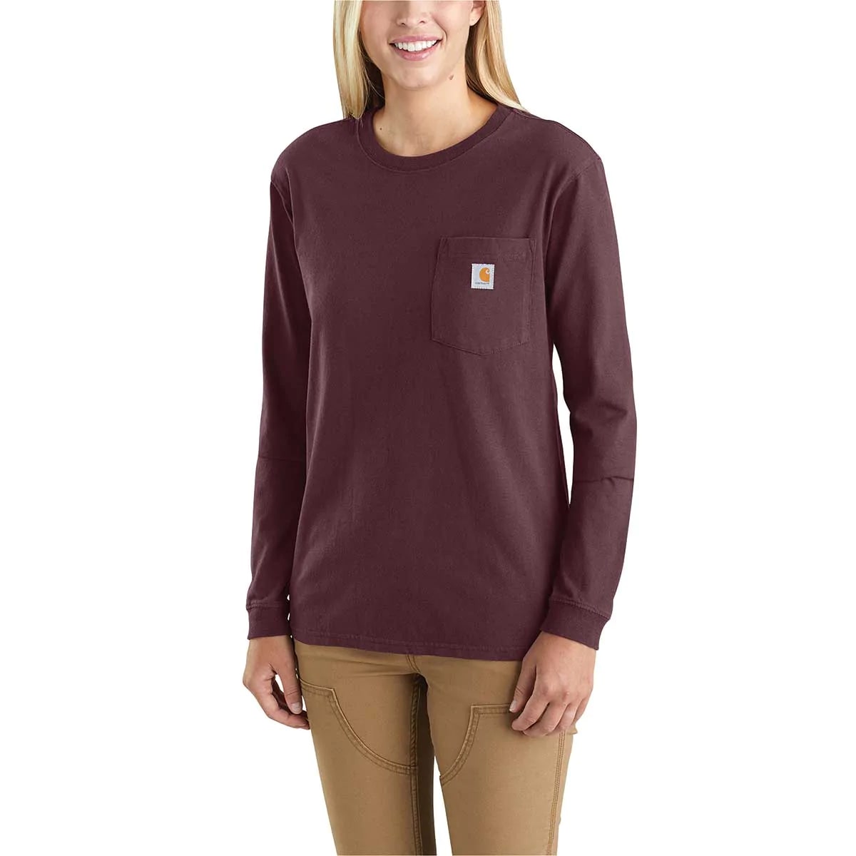 Carhartt 103244 Women's Pocket Long Sleeve T-Shirt, Deep Wine