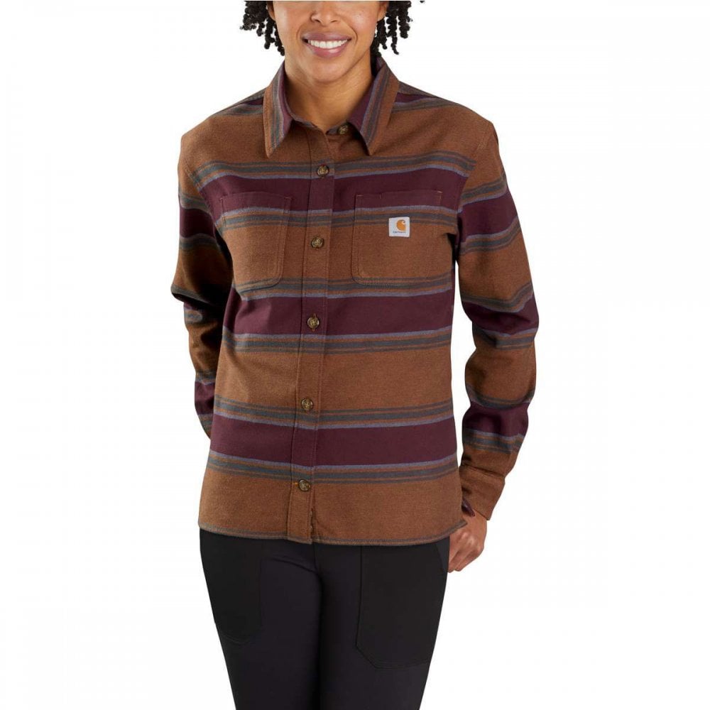 Carhartt 104972 Women's Relaxed Fit Midweight Flannel Shirt, Carhartt Brown Stripe