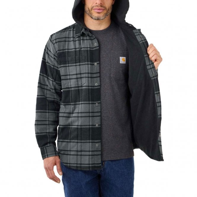 Carhartt 105621 Flannel Fleece Lined Hooded Shirt Jacket, Elm