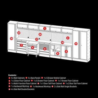 Draper 04390 Bunker Modular Storage Combo with Hardwood Worktop (25 Piece)