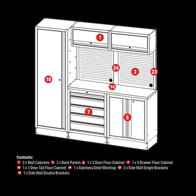 Draper 04503 Bunker Modular Storage Combo with Stainless Steel Worktop (11 Piece)