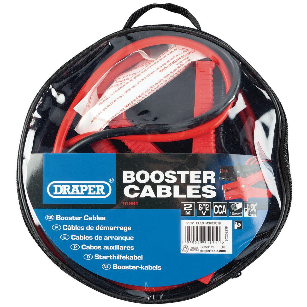 Draper 91891 Booster Cables (10mm x 2M)