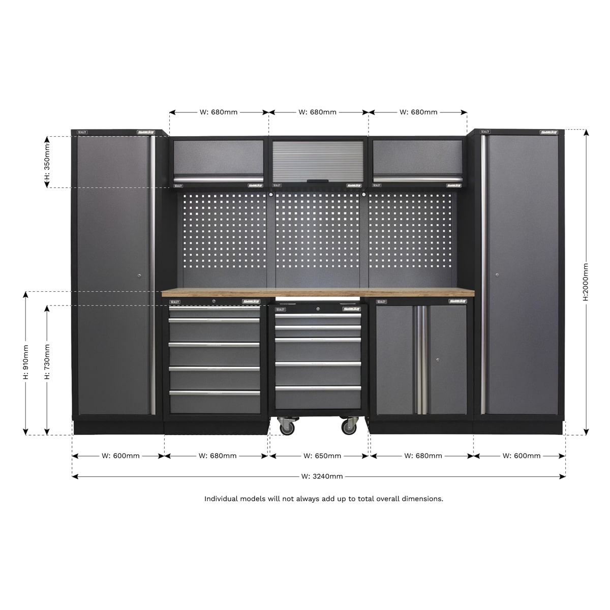 Sealey APMSSTACK03W Modular Storage System Combo - Pressed Wood Worktop