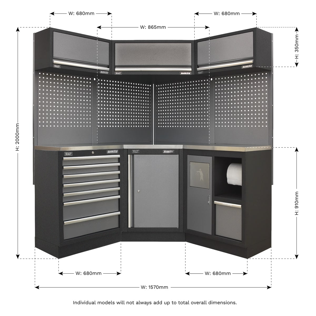 Sealey APMSSTACK08SS Modular Storage System Combo - Stainless Steel Worktop