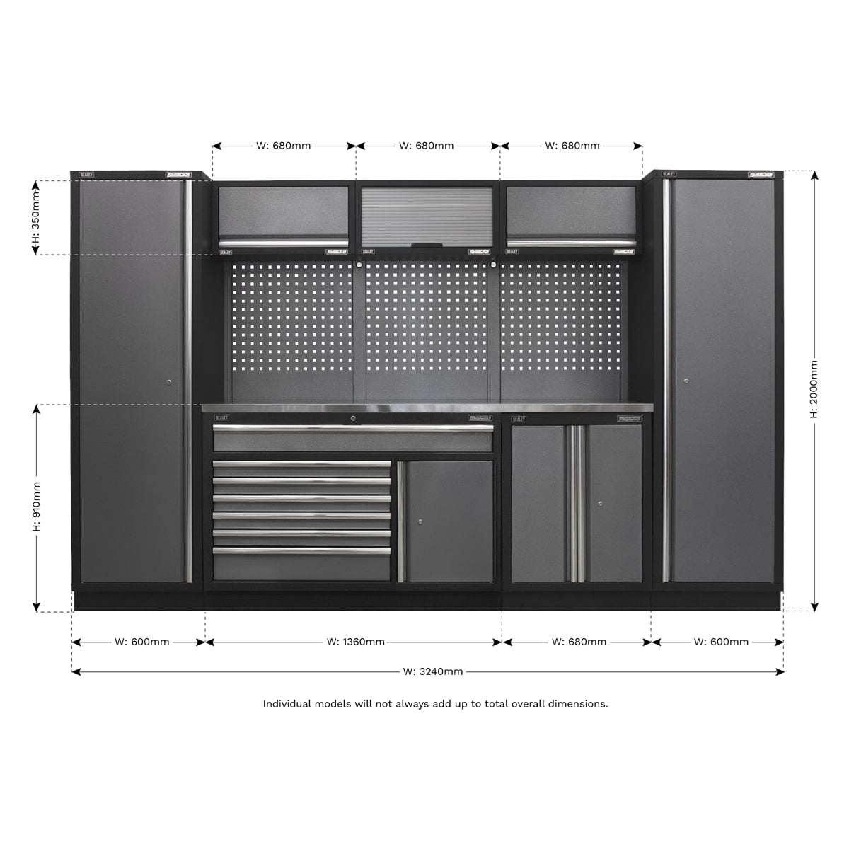 Sealey APMSSTACK13SS Superline Pro 3.24m Storage System - Stainless Steel Worktop