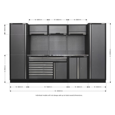 Sealey APMSSTACK13SS Superline Pro 3.24m Storage System - Stainless Steel Worktop