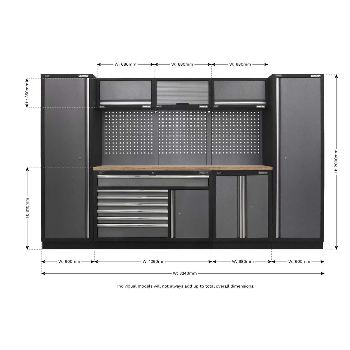 Sealey APMSSTACK13W Superline Pro 3.24m Storage System - Pressed Wood Worktop