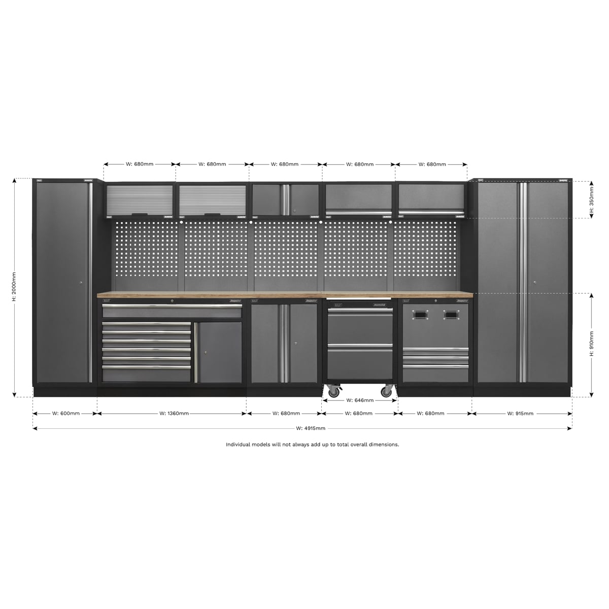 Sealey APMSSTACK16W Superline Pro 4.9m Storage System - Pressed Wood Worktop