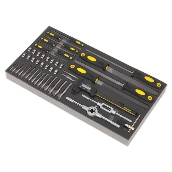 Sealey S01132 Tool Tray with Tap & Die, File & Caliper Set 48pc