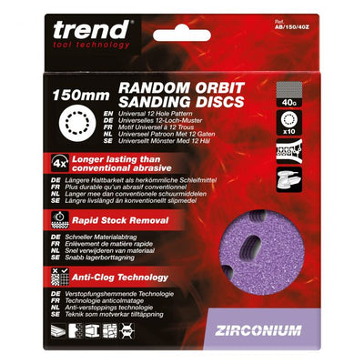 Trend AB/150/40Z Zirconium Random Orbital Sanding Disc 150mm 40 grit (10 Pack)
