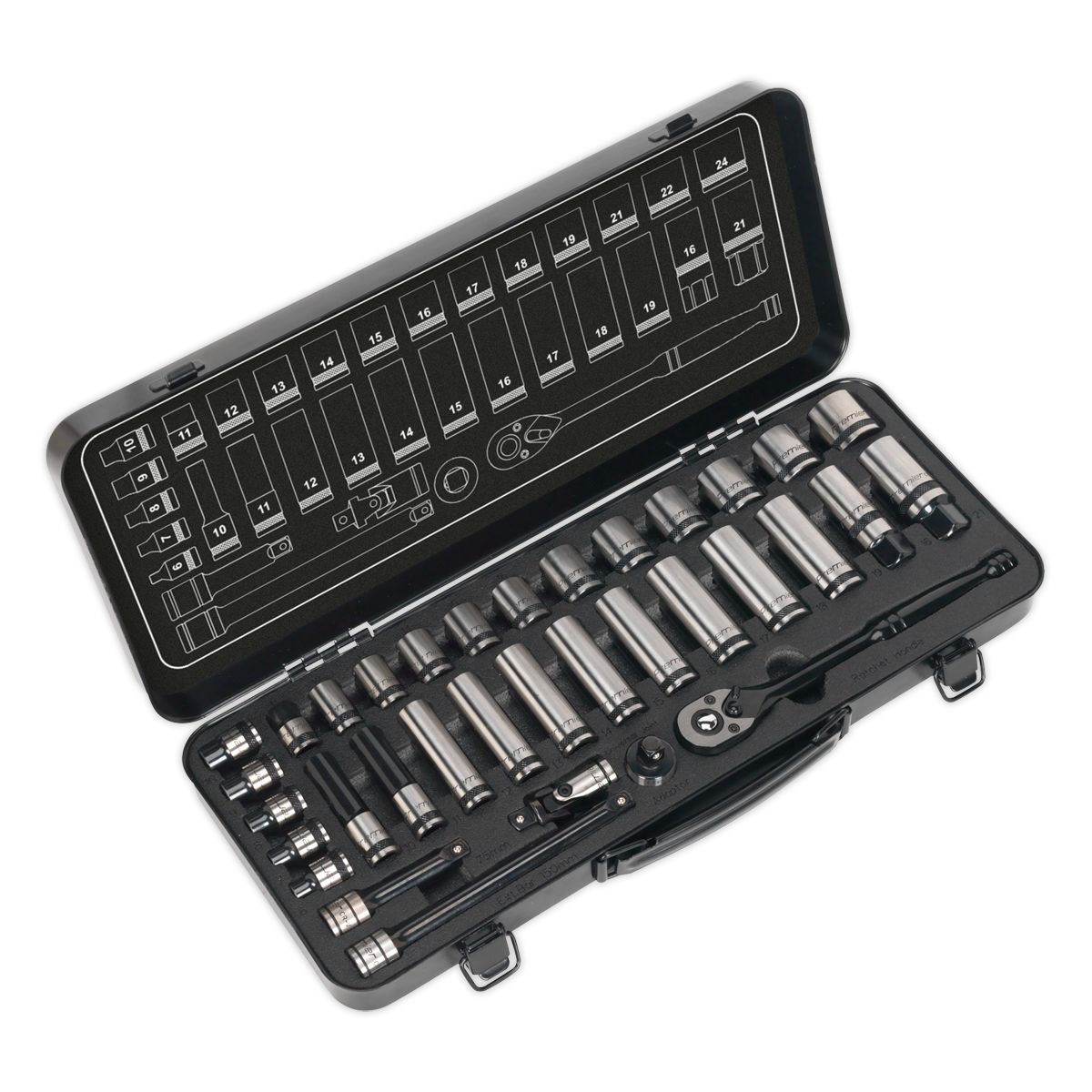 Sealey AK7971 34pc 3/8"Sq Drive Socket Set - Black Series