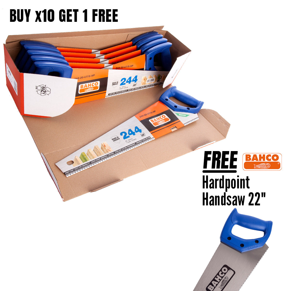Bahco 244-22-U7/8-HP Hardpoint Handsaw, 22"