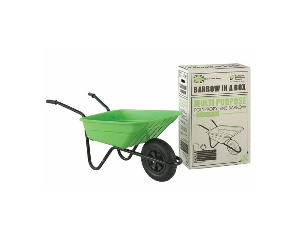 Walsall Wheelbarrows 90 Litre Plastic Barrow in a Box, Pneumatic Wheel, Lime