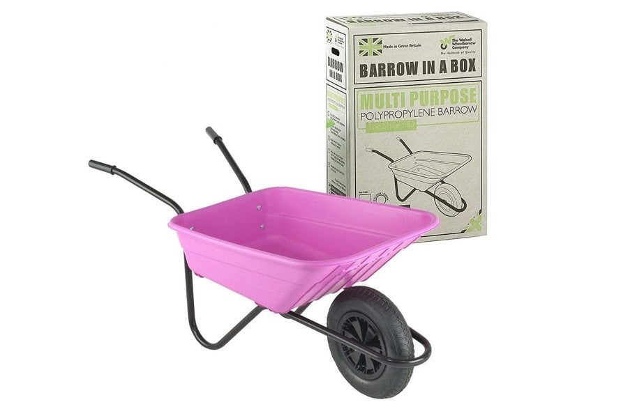 Walsall Wheelbarrows 90 Litre Plastic Barrow in a Box, Pneumatic Wheel, Pink