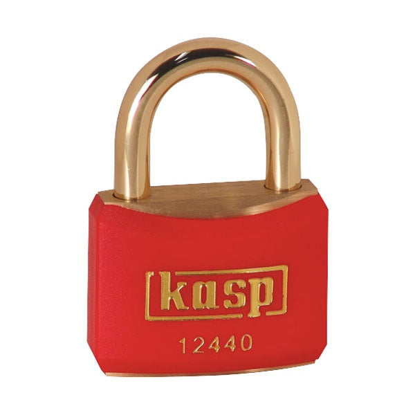 KASP Brass Padlock - 40mm - Brass Shackle - Red